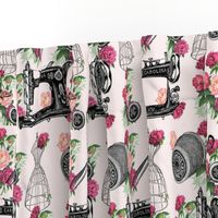 Vintage Sewing and Roses on PInk