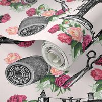 Vintage Sewing and Roses on PInk