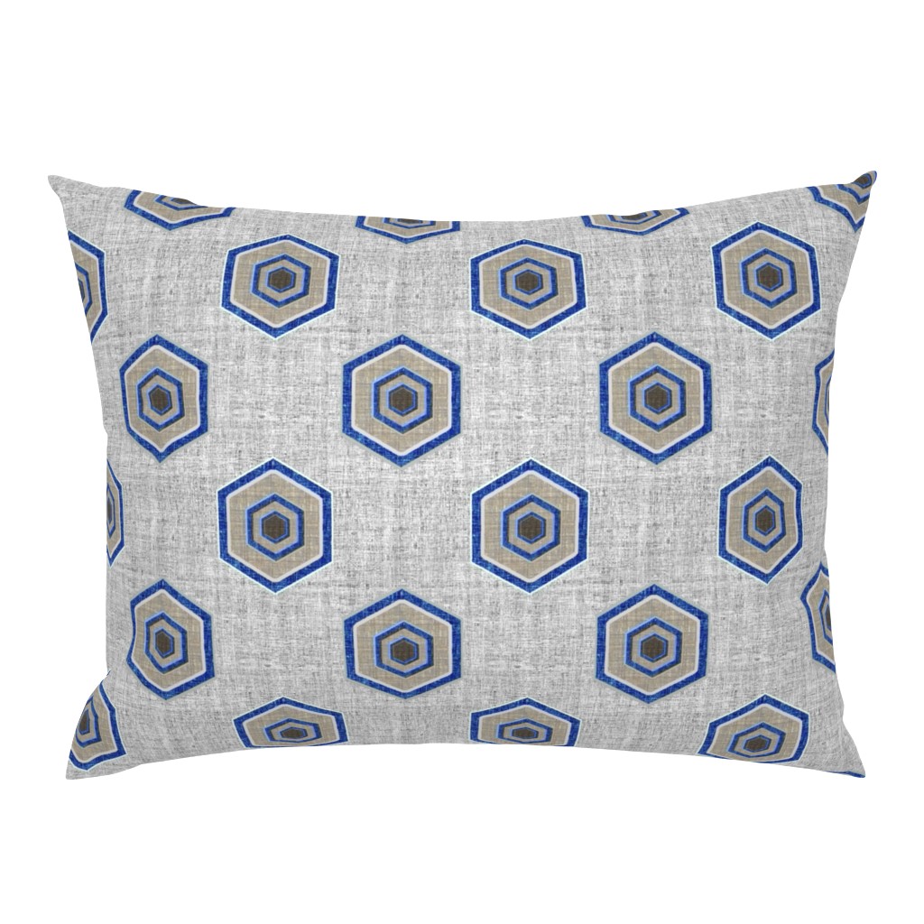 Geometric Linen Hexagon in blue and gray