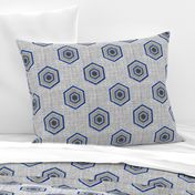 Geometric Linen Hexagon in blue and gray