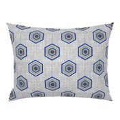 Geometric Linen Hexagon in blue and gray