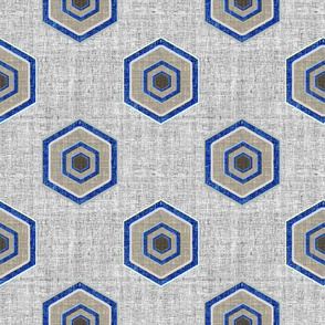 Geometric Linen Hexagon in blue and gray