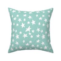 Hand Drawn Stars - Mint Green and White