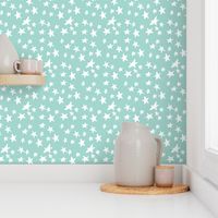 Hand Drawn Stars - Mint Green and White