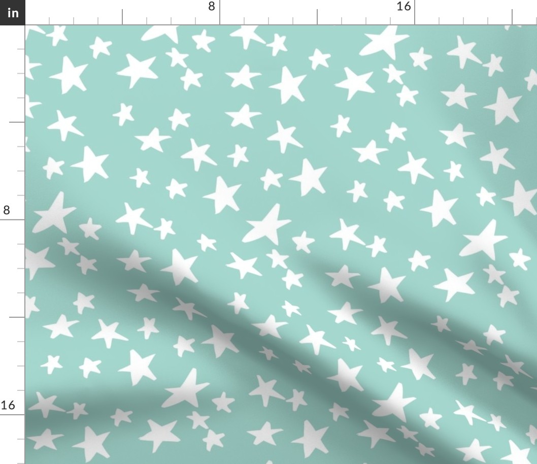 Hand Drawn Stars - Mint Green and White