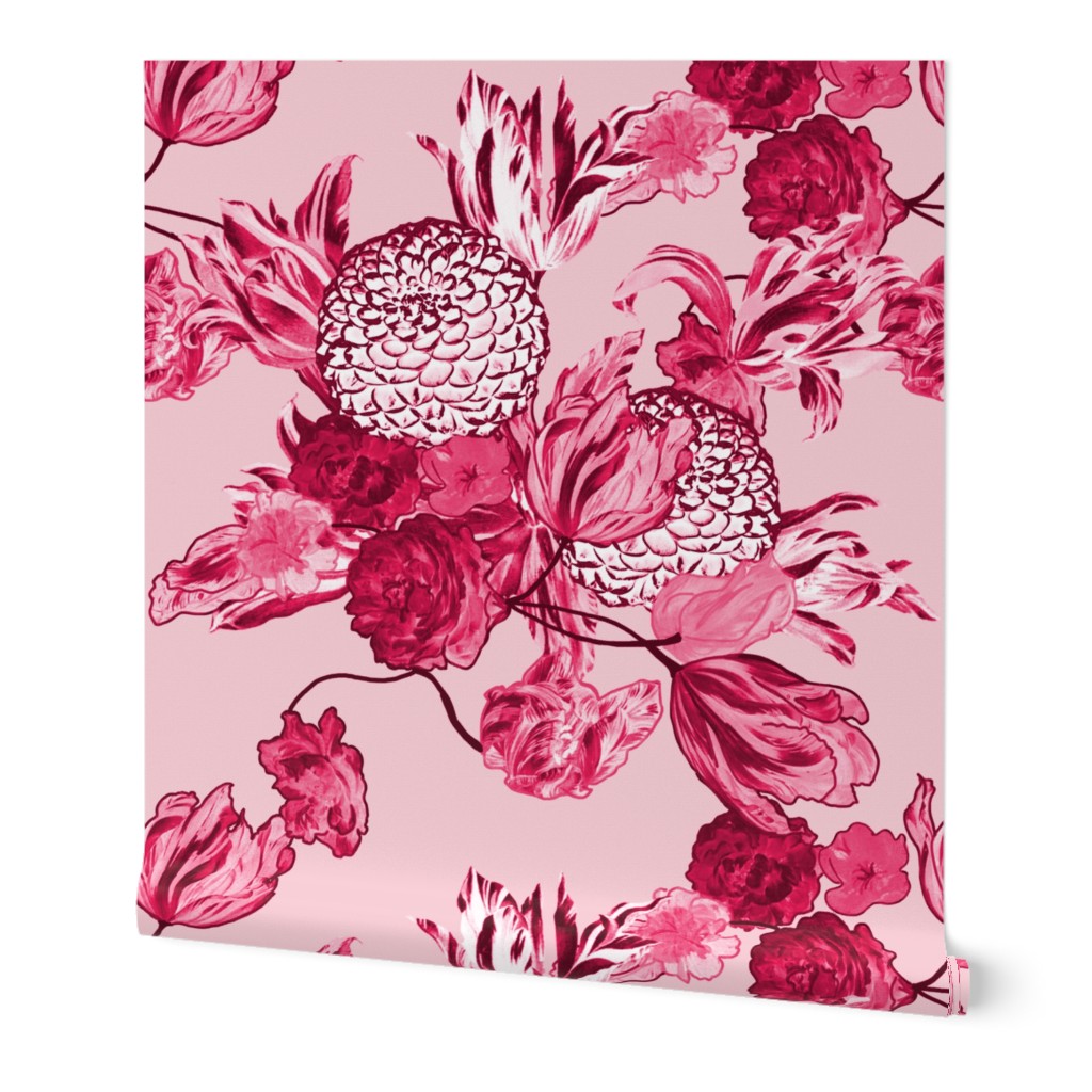 Mid Century Modern Floral ~ Pink and Cranberry