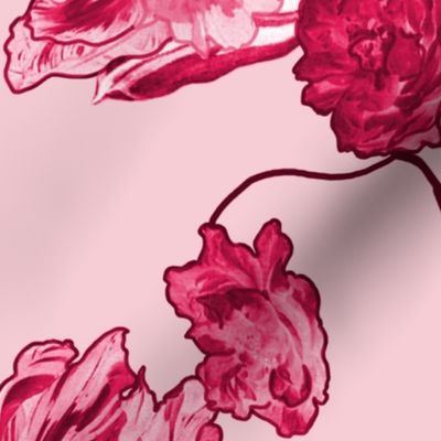 Mid Century Modern Floral ~ Pink and Cranberry
