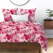 Mid Century Modern Floral ~ Pink and Cranberry