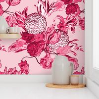 Mid Century Modern Floral ~ Pink and Cranberry