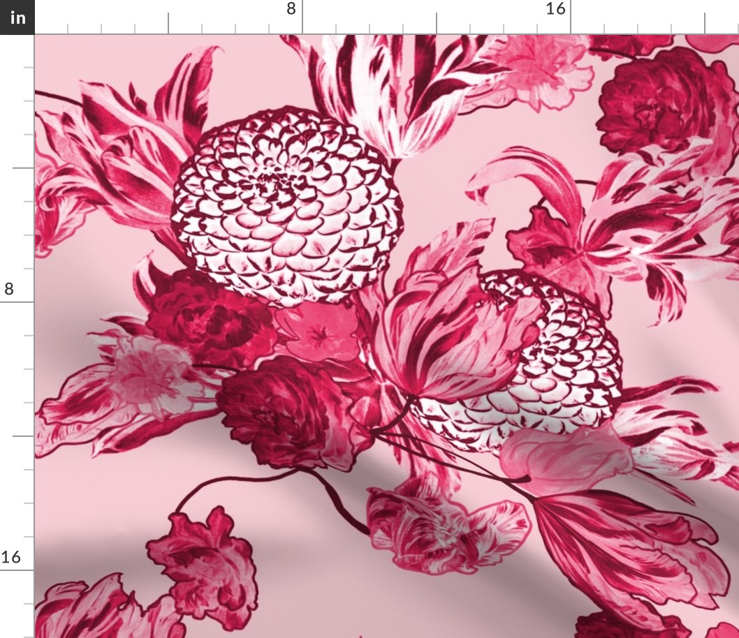 Mid Century Modern Floral ~ Pink and Cranberry