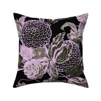 Mid Century Modern Floral ~ Black and Lilac