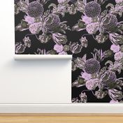 Mid Century Modern Floral ~ Black and Lilac