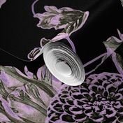 Mid Century Modern Floral ~ Black and Lilac