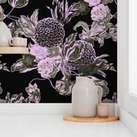 Mid Century Modern Floral ~ Black and Lilac