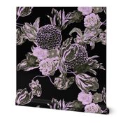 Mid Century Modern Floral ~ Black and Lilac