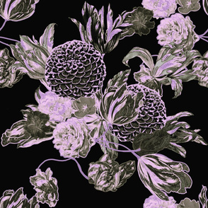 Mid Century Modern Floral ~ Black and Lilac