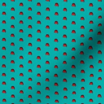 Tiny Red Fezzes on Teal