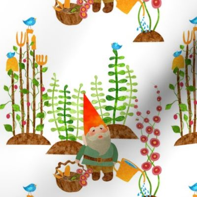 A gnome without his gardening tools isn't home without his shovel, pitchfork, hoe, spade, rake, shears, trowel, watering can, basket, bees,and birds to sow the seeds