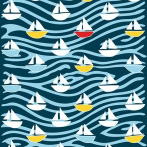 Regatta 2 - white, yellow, blues, & one red boat