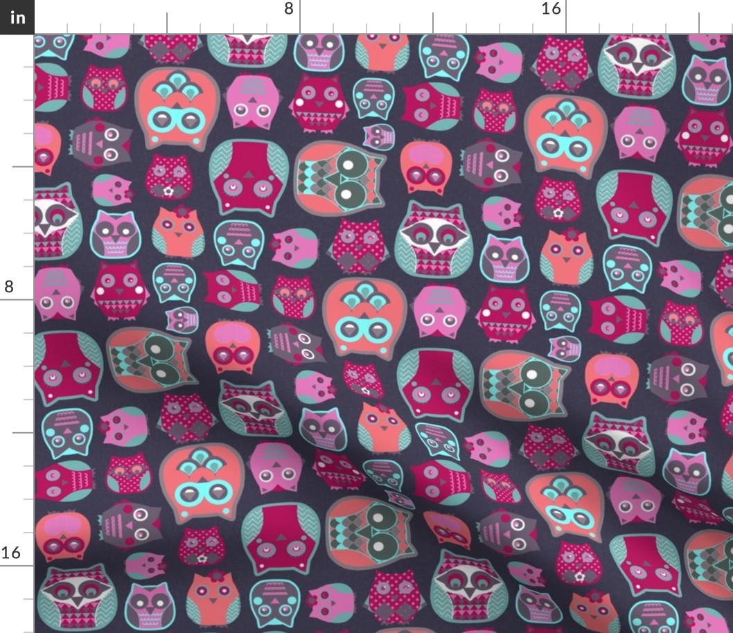 owls pink blue