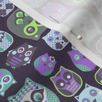 owls violet blue green