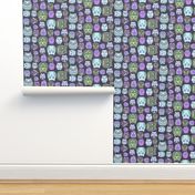 owls violet blue green