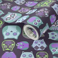 owls violet blue green