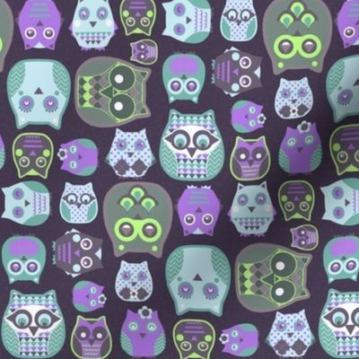 owls violet blue green