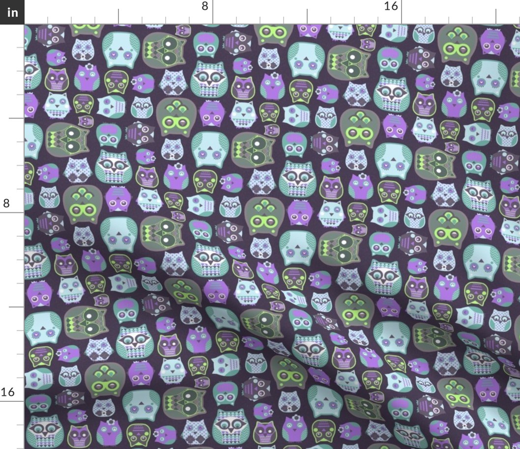 owls violet blue green