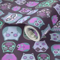 owls pink blue grey