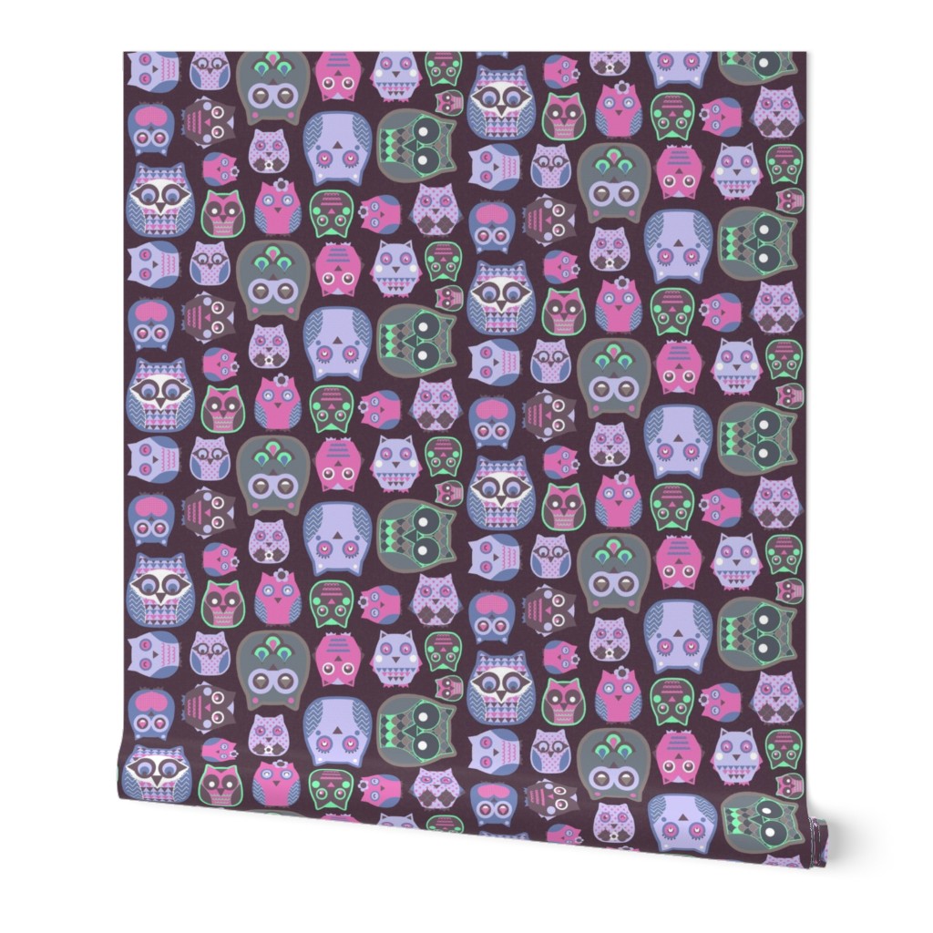 owls pink violet green