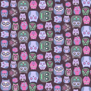 owls pink violet green