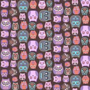 owls pink blue coral