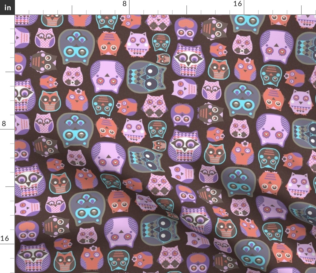 owls pink blue coral