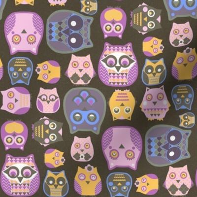 owls pink blue yellow