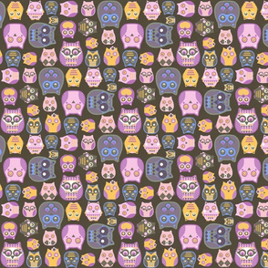 owls pink blue yellow