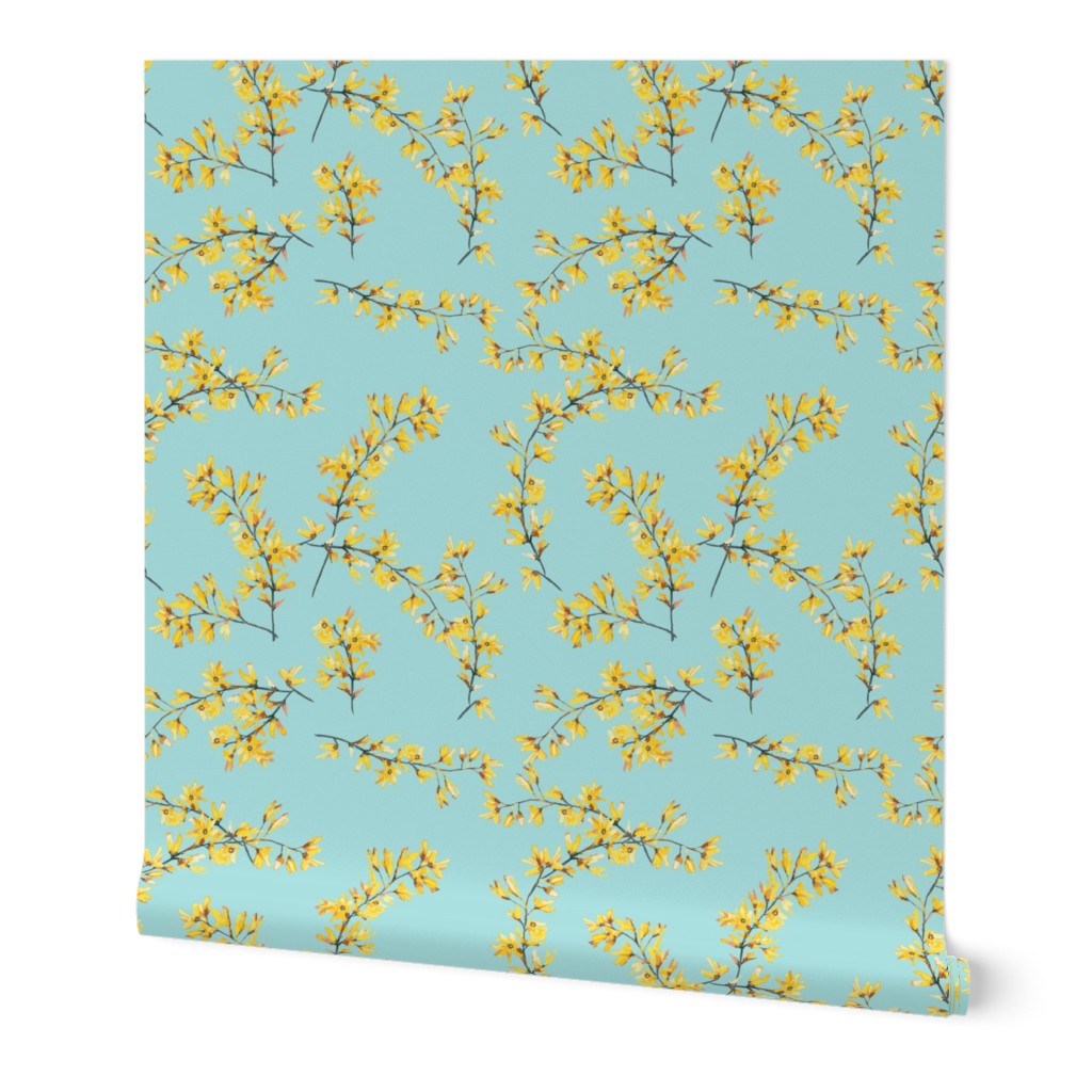 forsythia yellow on aqua