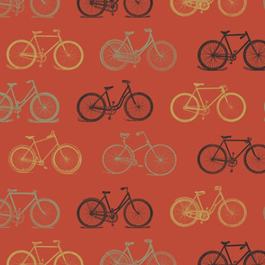 Retro Antique Bicycles on Orange (large version)