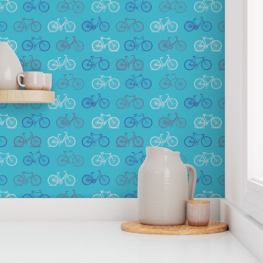 Vintage Blue Bicycles Wallpaper | Spoonflower