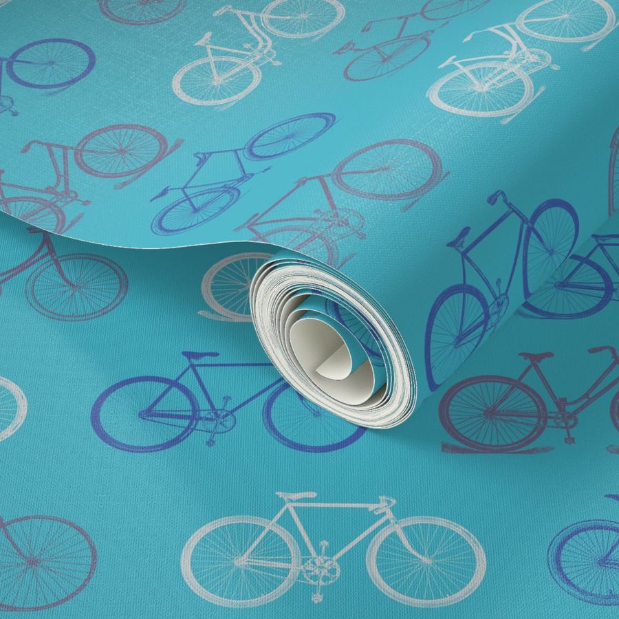 Vintage Blue Bicycles Wallpaper | Spoonflower