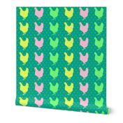 CHICKEN POP ART Green Polka