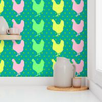 CHICKEN POP ART Green Polka