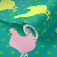 CHICKEN POP ART Green Polka