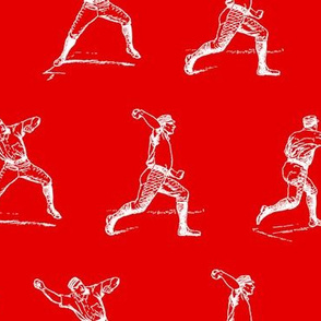 Vintage Baseball Players on Red (large version)