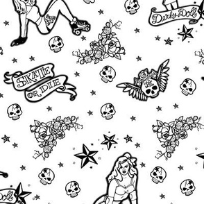 Roller Derby Tattoo Fabric, Wallpaper and Home Decor | Spoonflower
