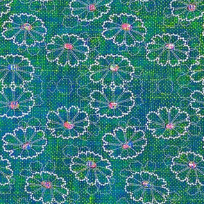 Beaded Daisies - turquoise, green, pink