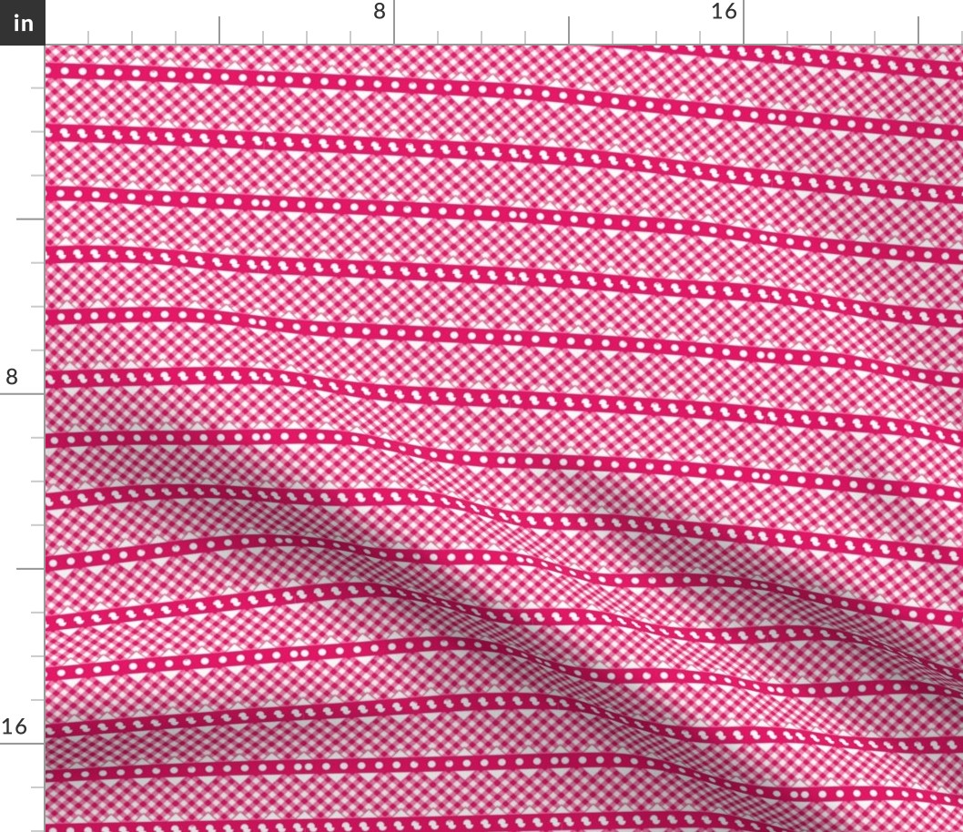 gingham ribbon  double rick rack hot pink