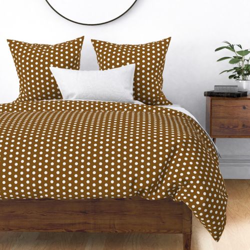 White Dots on Brown Fabric | Spoonflower