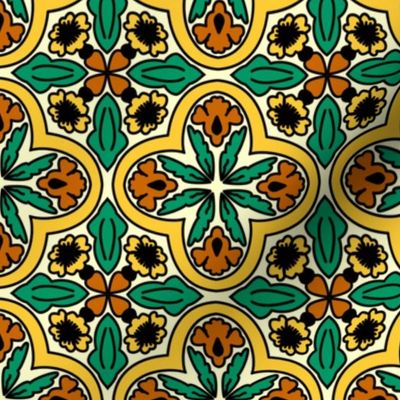 spanish tiles orange and yellow flowers