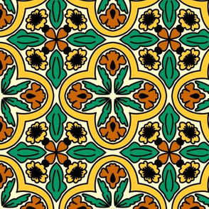 spanish tiles orange and yellow flowers